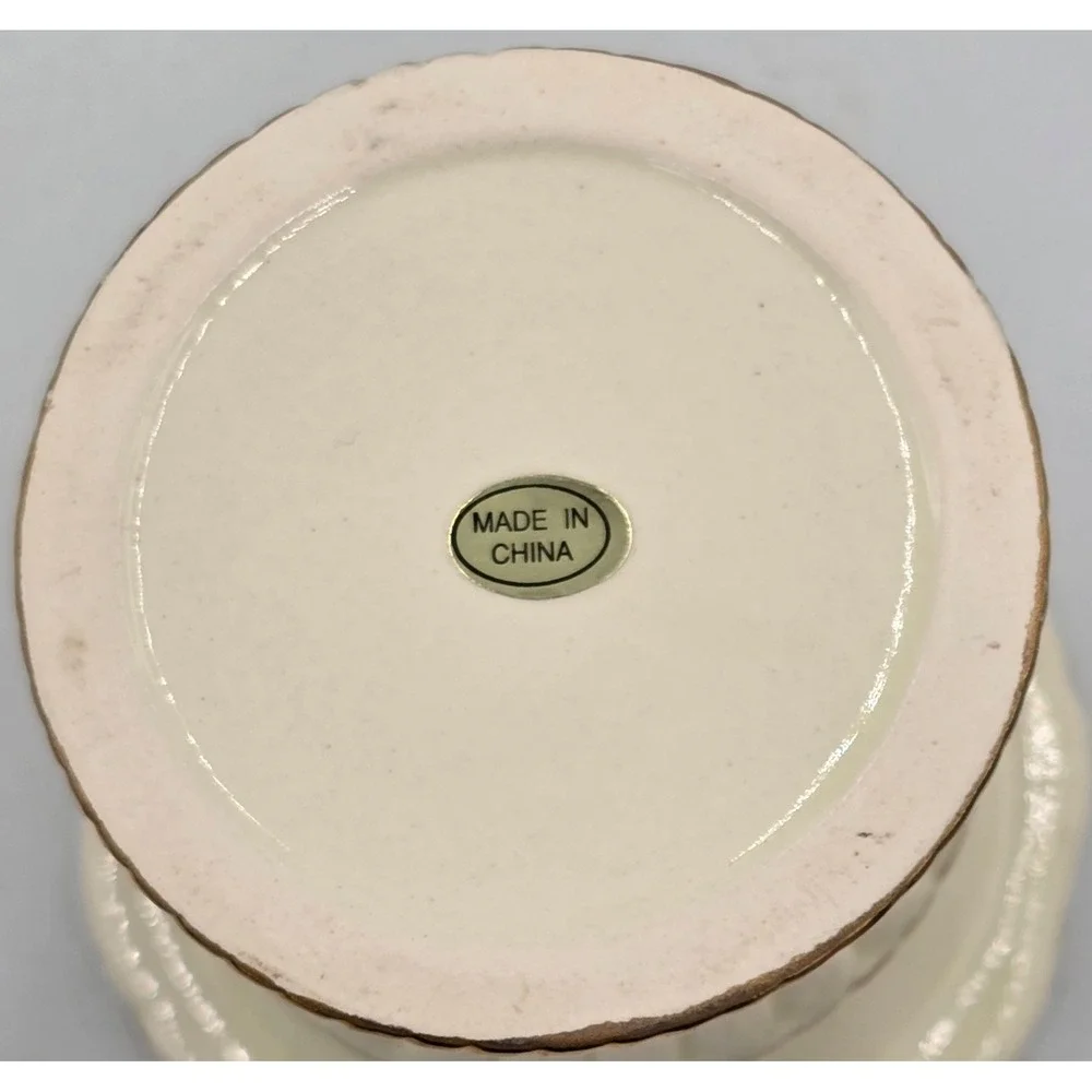 Vintage Sugared Fruit Ivory Ceramic Pedestal Candle Holder Gold Gilt Trim Single